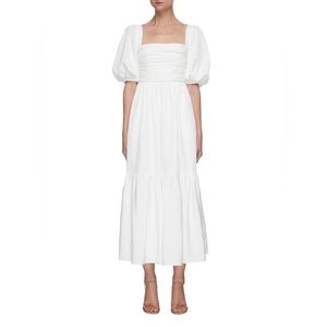 Self Portrait Puff Sleeve Taffeta Midi Dress